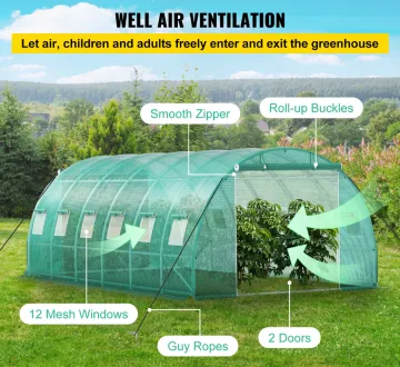 VEVOR Greenhouse, 6 x 3 x 2,1 meter Portable Plant Hot House - Galvanized Steel Hoops, 3 Top Beams, 4 Diagonal Poles, 2 Zippered Doors & 12 Roll-up