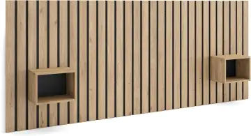 Skraut Home Modern Oak and Black Headboard with Floating Bedside Tables, 258x107x3 cm