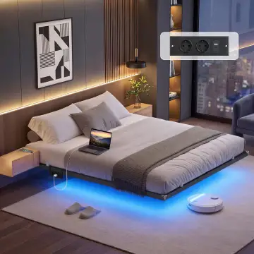 VASAGLE 180x200 cm Floating Effect Bed Frame with LED Lighting and Removable Power Strip