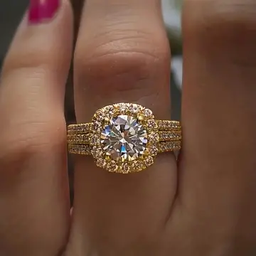 Factory Direct Sale Wish Amazon Bridal Jewelry Fashion Luxury Sparkling Diamond Copper Diamond Zircon Ring Wholesale