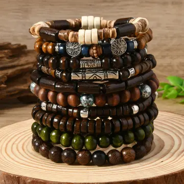 Coconut Shell Wood Bead Multi-layer Beaded Elastic Bracelet