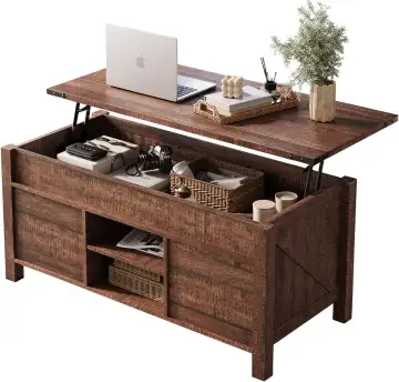 AetherWood 120cm Height Adjustable Coffee Table with Storage in Dark Oak