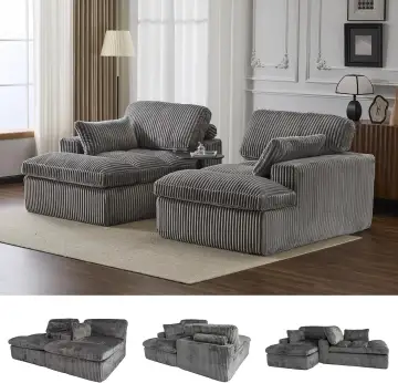 PixelPilot Loveseat 2 Seater Sofa Bed Corduroy Fabric with Sleep Function and Armrests, Comfortable Boneless Sofa without Assembly for Living Room and