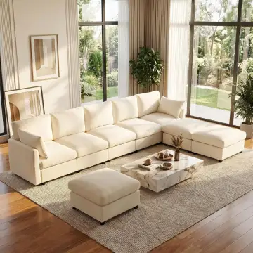 Kingfun Beige Modular U-Shape Sofa with Relaxation Function, Configurable L-Shape Corner Couch with Chenille Upholstery